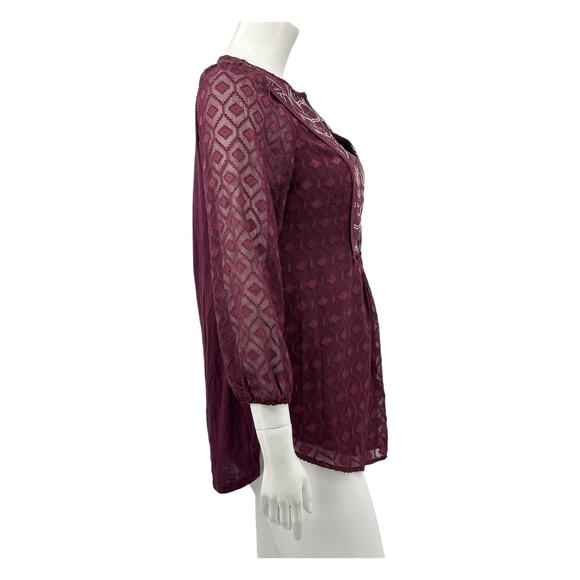 One September Anthropologie Top Women XS Madiran Peasant Embroidered Sequin Boho - Picture 3 of 8